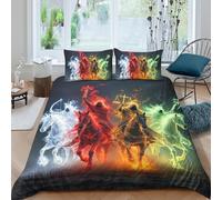 SorEci Set Copripiumino Cavaliere del destino 3D Stampato Arte Set Biancheria Da Letto Con Chiusura A Cerniera E 2 Federe Fibra Ultra-fine 3 Pezzi Per Ragazzi E Ragazze Double（200x200cm）