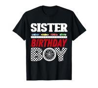 Sorella Del Compleanno Ragazzo Race Car Checkered Racer Track Maglietta