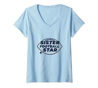 Sorella di Una Stella del Calcio: Orgoglioso Sostegno familiare Maglietta con Collo a V, Donna, Celeste, S