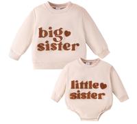 Sorella Grande e Piccola Abiti Corrispondenti - Maglione Felpa per Grande Sorella, Pagliaccetto Maniche Lunghe per Lil Sis - Ragazze Bambino, Beige Big Sis, 18-24 Mesi