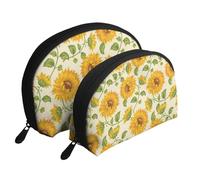 Sorie di girasole fresco stampate, Borsa per trucco a conchiglia Portamonete da donna Borsa da toilette piccola Borsa per cosmetici 2 pezzi
