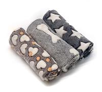 SORKUT 1 confezione da 3 coperte per cuccioli, super morbide e calde, con stampa carina, in pile di flanella per animali domestici, per cani di piccola taglia, gatti, stelle, ossa e amore, taglia M