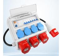 Sorlpv Distributore di corrente da parete, completamente cablato con 4 x 230 V Schuko, CEE 16 A e 32 A, interruttore FI, interruttore LS, alloggiamento impermeabile IP67, per esterni e officine
