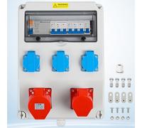 Sorlpv Quadro di distribuzione per cantiere Quadro a parete, completamente cablato Distributore di corrente con 230V Schuko + CEE 16A & 32A + interruttore FI + interruttore LS, custodia impermeabile