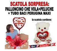 SORPRESA: PALLONCINO CHE VOLA + PELUCHE + BACI PERUGINA SAN VALENTINO REGALO