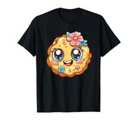 Sorridente Biscotto Kawaii Faccia con Fiori E Spruzzi Maglietta
