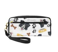 Sorridente cane Border Collie, Borsa per il trucco Borsa per cosmetici Borsa da viaggio portatile da toilette Astuccio in pelle per donne e ragazze