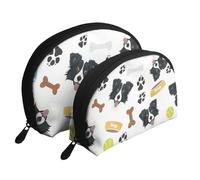 Sorridente cane Border Collie, Borsa per trucco a conchiglia Portamonete da donna Borsa da toilette piccola Borsa per cosmetici 2 pezzi