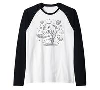 Sorridente Delfino Esploratore cosmico con Pianeti e Stelle Maglia con Maniche Raglan