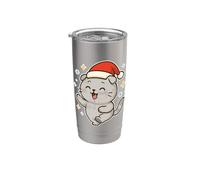 Sorridente Santa Cat Holiday Cheer Bicchiere termico in acciaio inox doppia parete
