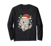 Sorridente Santa Cat Holiday Cheer Maglia a Manica