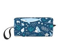 Sorridente squalo animali marini pesci oceanici stelle marine blu, Borsa per il trucco Borsa per cosmetici Borsa da toilette da viaggio portatile Borsa per trucco Organizer