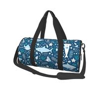 Sorridente squalo animali marini pesci stelle marine blu, Borsone da viaggio di grande capacità Borsa rotonda Borsa da viaggio sportiva Borsa da viaggio Borsa da fitness
