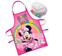 Sorrisini Grembiule Cucina Bambina, Set Chef Bambino con Cappello, Vestito Cuoco Bambino, Grembiule e Cappello regolabile per dipingere da pittura, Costume Cuoco Bambino 3-8 Anni Minnie