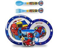Sorrisini Set Piatti Bambini, Set pappa, Stoviglie bambini riutilizzabile per asilo, scoula, piatto, ciotola, posate, tazza 350ml, Set piatti in plastica dura, Spiderman