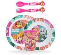 Sorrisini Set Stoviglie riutilizzabili, Piatti in plastica per asilo, scuola con piatto, ciotola, posate, bicchiere, Set Svezzamento Prima Pappa Bambini in plastica adatto per microonde, Paw Skye