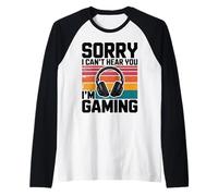 Sorry I Can't Hear You I'm Gaming Retro Headset Funny Gamer Maglia con Maniche Raglan