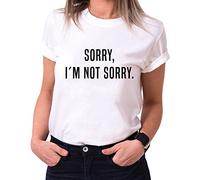 Sorry I´M Not Sorry di Moda T-Shirt da Donna in Cotone con Stampa, Farbe2:Weiß;Größe2:M