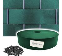 Sorton® - Strisce frangivista per recinzioni a doppia asta, 70 m x 46 mm, opache, in PVC, protezione dal vento, per recinzioni da giardino (70 m + 60 clip, verde scuro)
