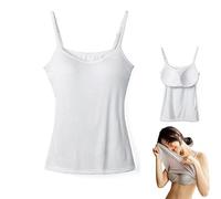 Sorviesw Canotta da donna 2 in 1, senza cuciture, tinta unita, con spalline sottili, in cotone, regolabili, per abbigliamento casual quotidiano, canotta con reggiseno incorporato, M, bianco, bianco
