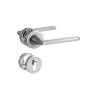 SORWDUERM Maniglia per porta in argento, set maniglia, acciaio inossidabile spazzolato opaco, maniglia per porta d'ingresso e porta interna, forma a L, rosetta rotonda, cilindro profilato PZ