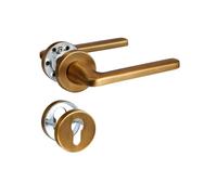 SORWDUERM Maniglia per porta in ottone anticato, set maniglia, acciaio inox spazzolato opaco, maniglia per porta d'ingresso e porta interna, forma a L, rosetta rotonda, cilindro profilato PZ