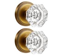 SORWDUERM Pomelli per porta in ottone anticato con cristallo, per interni in vetro, maniglia finta su un lato, decorativa, confezione da 2