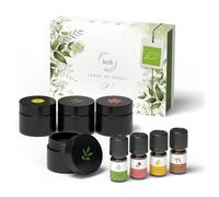 SOS Kit per l’allenamento olfattivo con vasetti - Set 1 - Oli bio | Eucalipto, geranio rosato, limone e chiodi di garofano · 4 x 5 ml di oli essenziali biologici certificati