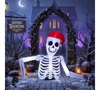 Sosation Scheletro gonfiabile natalizio da 1,7 m con luci a LED e cappello | Teschio gonfiabile gigante per la vigilia di Natale, grande decorazione gotica da giardino, divertente festa di Natale