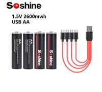 Soshine Batteria ricaricabile AA da 1,5 V USB Li-ion 2600 mWh 2A Batterie Batteria al litio da 1,5 Volt con cavo USB 4 in 1 Dropshipper