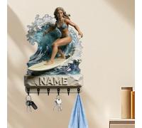 SosnSusn Gancio da parete personalizzato a tema surf, stampa 2D con nome acrilico. Per surfisti, soggiorno, camera, ufficio, corridoio