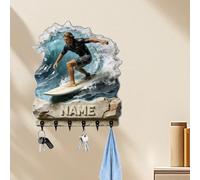 SosnSusn Gancio da parete personalizzato a tema surf, stampa 2D con nome acrilico. Per surfisti, soggiorno, camera, ufficio, corridoio