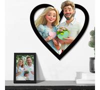SosnSusn Personalizzato 3D Cartoon Style Photo Frame Segno In Legno Cornice Personalizzata per Foto di Famiglia 3D Cartoon Portrait Gift Caricatura Regali di Coppia Anniversario Compleanno (Cuore)