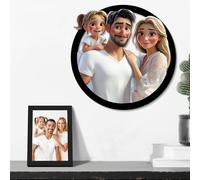 SosnSusn Personalizzato 3D Cartoon Style Photo Frame Segno In Legno Cornice Personalizzata per Foto di Famiglia 3D Cartoon Portrait Gift Caricatura Regali di Coppia Anniversario Compleanno (Tondo)