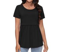 Sosolism Maglietta da Allattamento Carina Estate Maniche Corte T-Shirt per Poppata Top Fluttuante per Donne Post-Parto Nero, X-Large