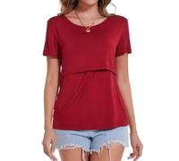 Sosolism T-Shirt Essenziale da Allattamento Estate Maniche Corte Maglietta Morbida per Poppata per Donne Rosso Vino, Piccolo