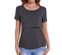 Sosolism T-Shirt Essenziale da Allattamento Estate Maniche Corte Maglietta Morbida per Poppata per Donne Grigio Scuro, Grande