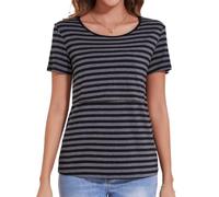 Sosolism T-Shirt Essenziale da Allattamento Estate Maniche Corte Maglietta Morbida per Poppata per Donne Striato, X-Large