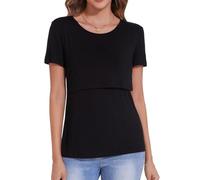 Sosolism T-Shirt Essenziale da Allattamento Estate Maniche Corte Maglietta Morbida per Poppata per Donne Nero, X-Large