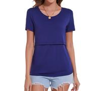 Sosolism T-Shirt Essenziale da Allattamento Estate Maniche Corte Maglietta Morbida per Poppata per Donne Blu Scuro, Piccolo