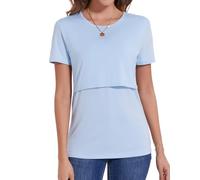 Sosolism T-Shirt Essenziale da Allattamento Estate Maniche Corte Maglietta Morbida per Poppata per Donne Azzurro Chiaro, X-Large