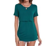 Sosolism T-Shirt Essenziale da Allattamento Estate Maniche Corte Maglietta Morbida per Poppata per Donne Verde, Grande