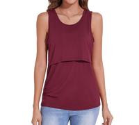Sosolism Top da Allattamento Senza Maniche Estate con Scollatura a U Maglietta Casual per Poppata e Tiraggio per Donne Rosso Vino, XX-L