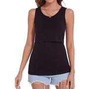 Sosolism Top da Allattamento Senza Maniche Estate con Scollatura a U Maglietta Casual per Poppata e Tiraggio per Donne Nero, X-L