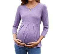 Sosolism Tops Premaman Donna a Maniche 3/4 con Pieghe Frontali Collo Rotondo Tshirt maternità Peplum Magliette Gravidanza