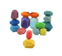 Sosoport 16 Pezzi Legno Impilabile da Pietre Colorate per Divertimento Montessori per Stimola Riconoscimento