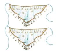 Sosoport 2 Pezzi Facciale per Danza del Ventre Frange Metalliche Blu | Rete Chiffon Leggera, Indiano Autentico e Retrò, per Spettacoli, Fotografe e Costumi