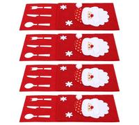 Sosoport 4 Pezzi Sacchetto Portaposate Natalizio, Copri Forchetta e Coltello, Tessuto Non Tessuto Rosso, Decorazione Tavola di Natale,
