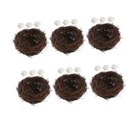 Sosoport 6set Nido Artificiale Intrecciato in Rattan Uova Realistiche Decorazione Pasquale e Ornamentale per Giardino Casa e Matrimonio