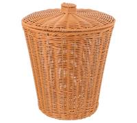 Sosoport Cesto Rotondo Intrecciato in Plastica con Coperchio Resistente, Contenitore Portaoggetti per Camera da Letto e Dormitorio Universitario, Design Coperto e Funzionale